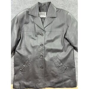Fashion Elements Jacket Mens XL Black Genuine Leather Button Coat‎ Quilted Lined